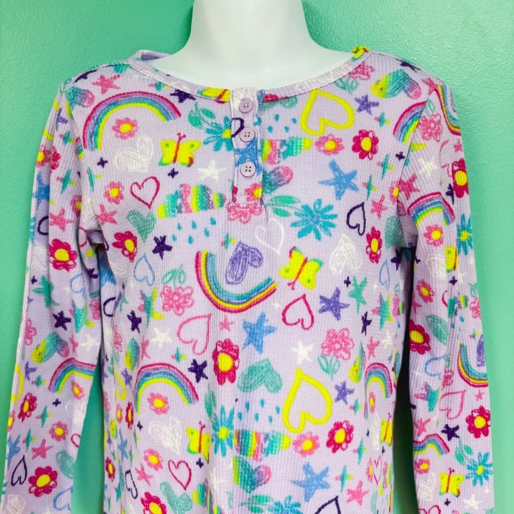 Children’s Place PJ Place Purple Doodle Graphic Long Sleeve Henley Nightgown 5/6